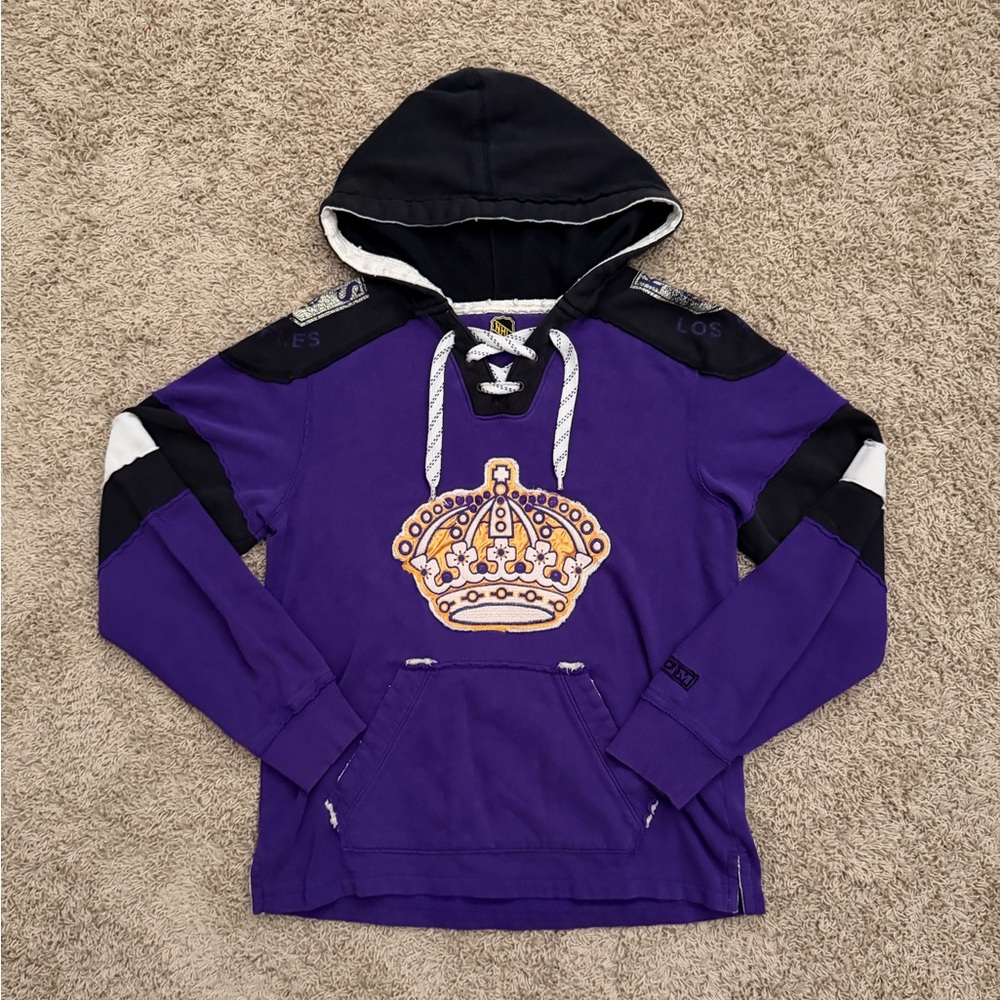 Vintage Reebok CCM Lacer Hoodie Men's M LA Kings NHL Pullover Crown Distressed